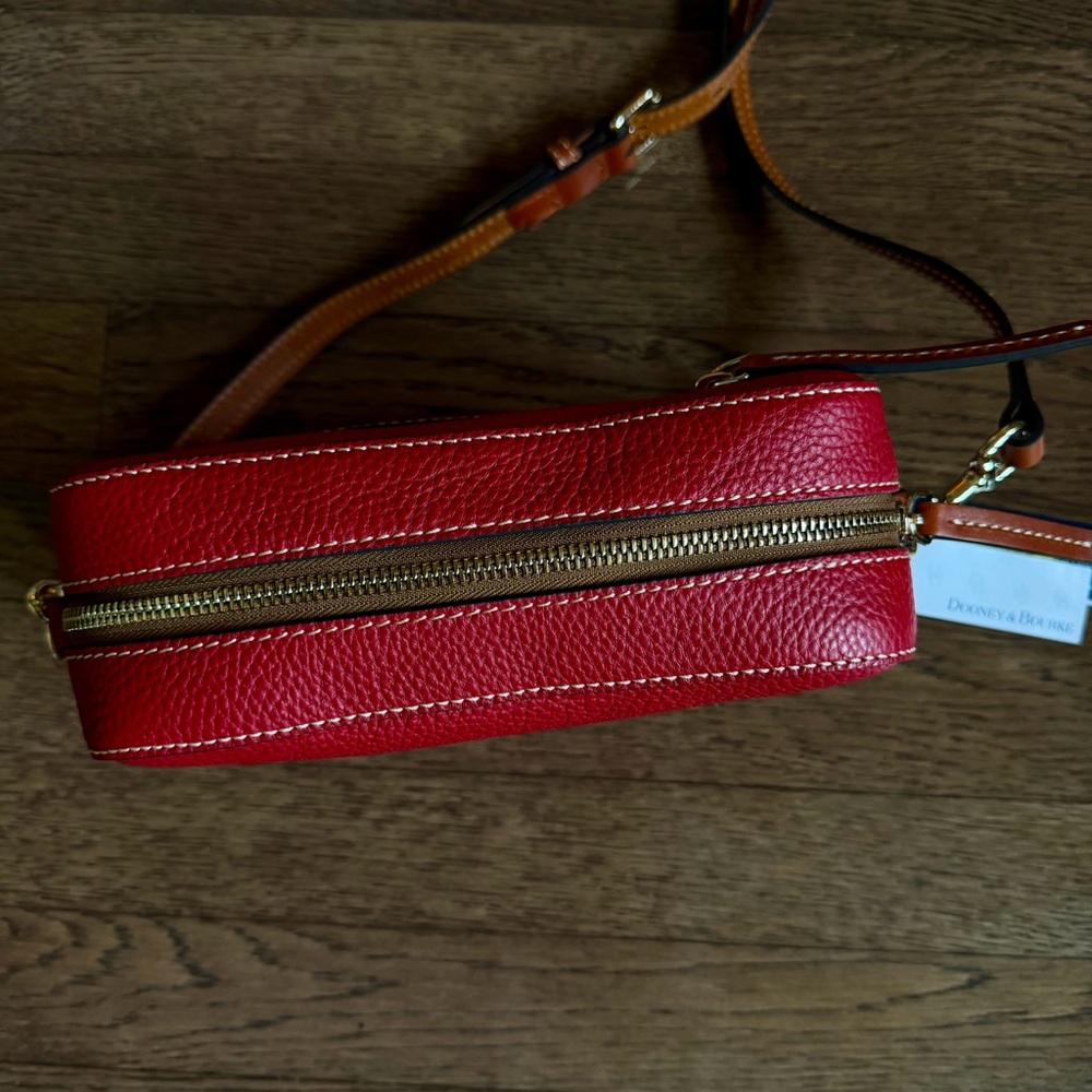 Dooney & Bourke Red Pebbled Leather Crossbody with Tan Trim - Picture 4 of 4